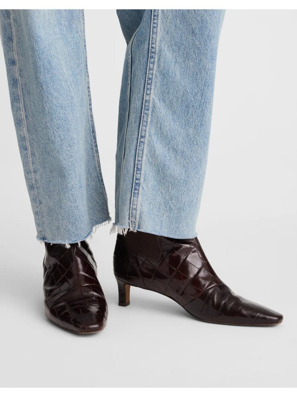 Madewell The Dimes Chelsea Boot Croc-Stamped Leather Women 7M Coffee Bean Brown - Picture 3 of 16